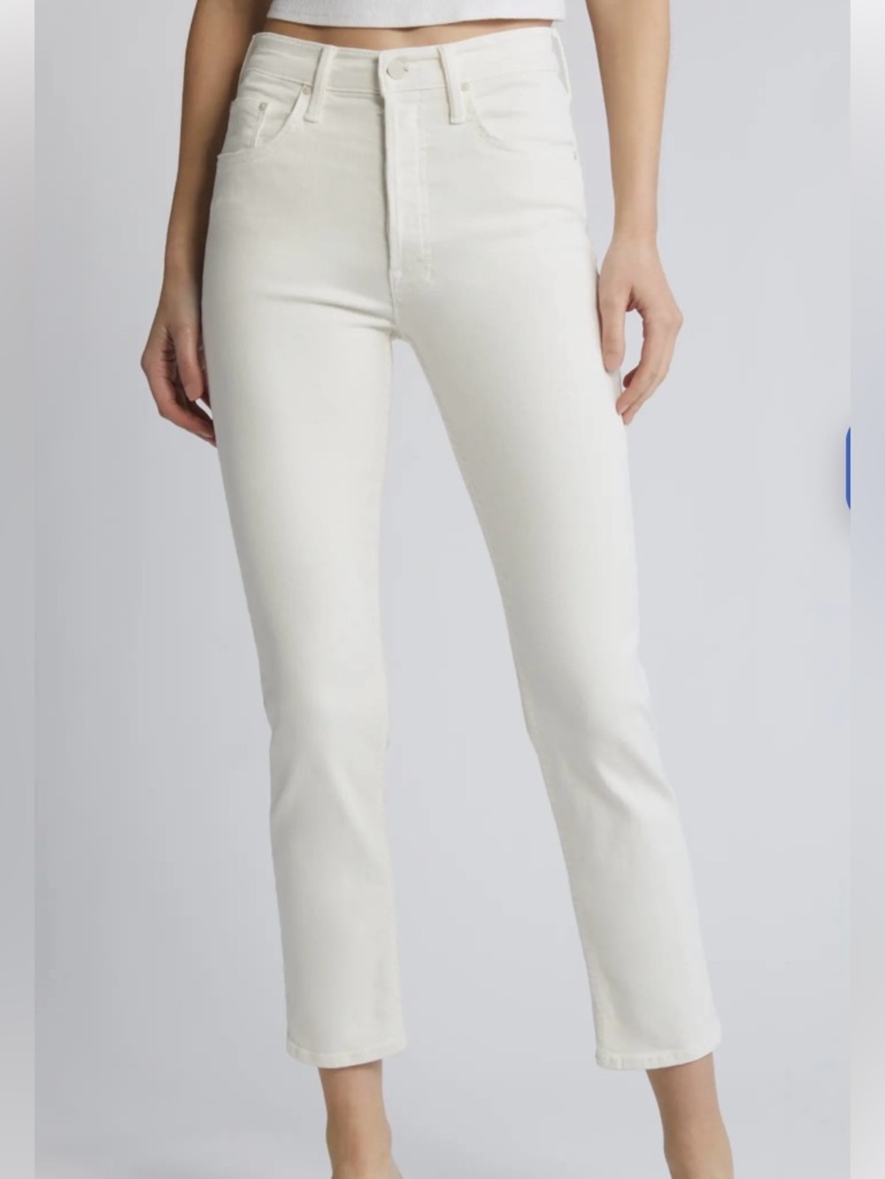 MOTHER Tom Cat Off-White High-Rise Ankle Cropped Jeans size 25